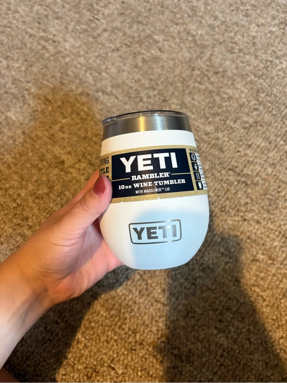 NEW Yeti White 10oz Rambler Wine Tumbler with Silver Rim